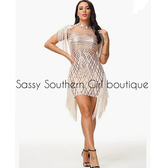 🆕⭐ Champagne Rose Gold sequin fringe mini dress - Picture 3 of 12